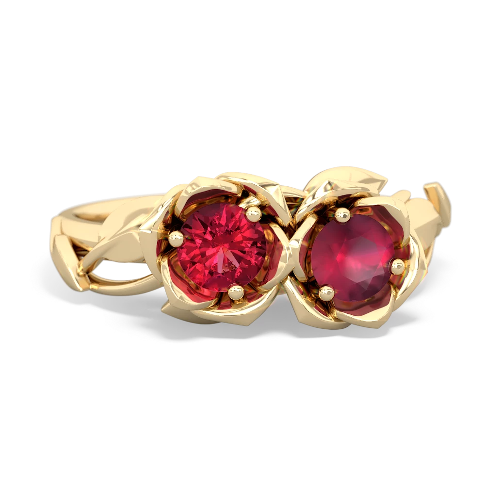 Lab Ruby Rose Garden 14K Yellow Gold ring R5510