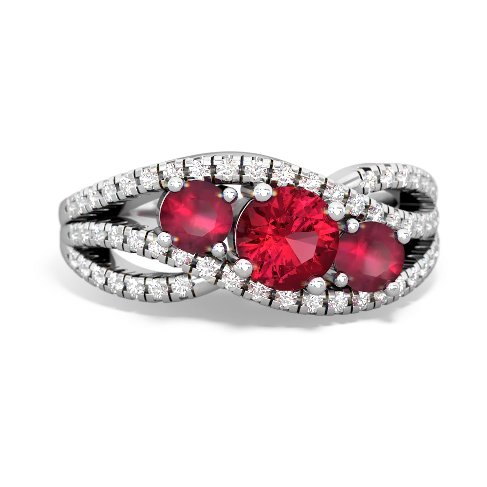 Lab Ruby Three Stone Aurora 14K White Gold ring R3080