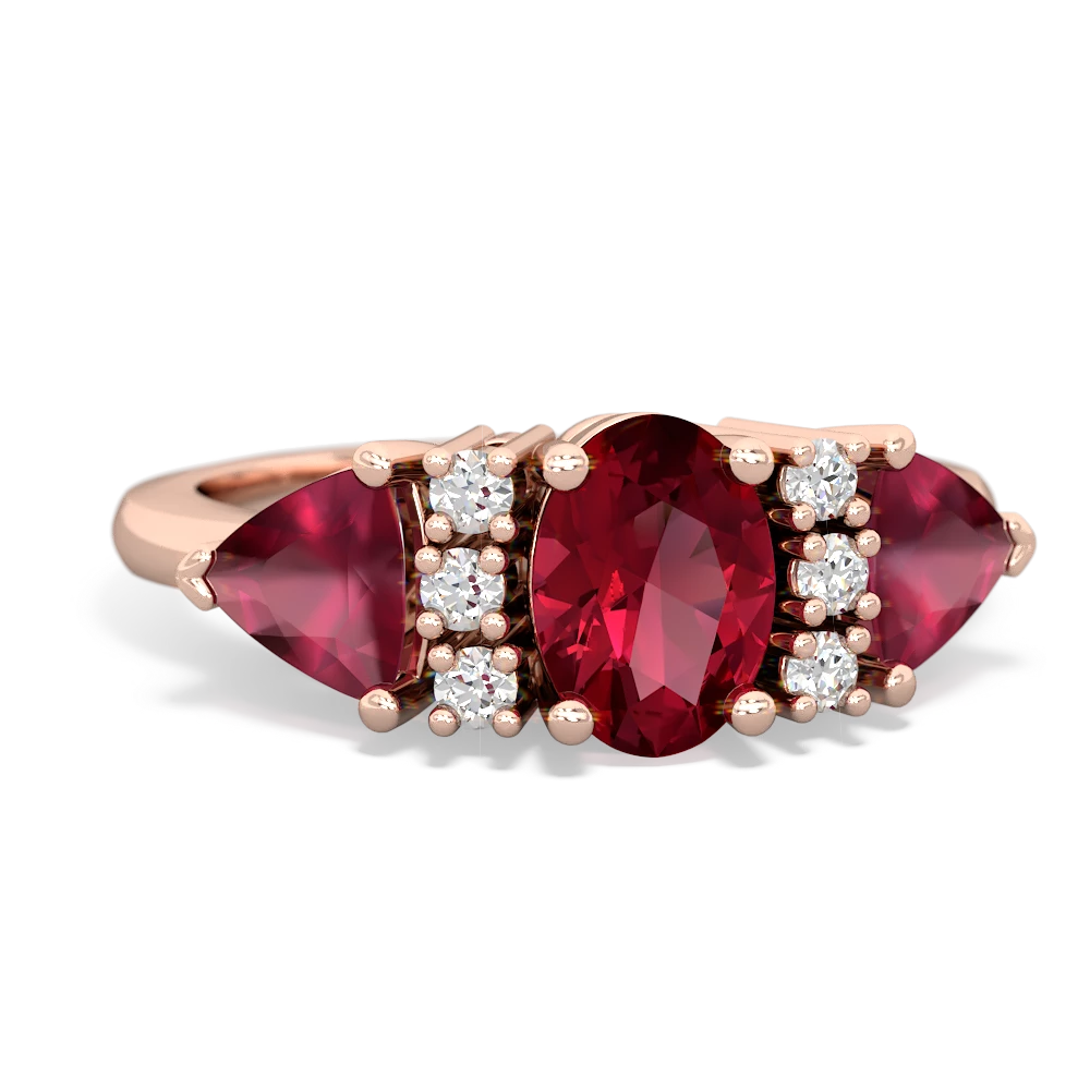 Lab Ruby Antique Style Three Stone 14K Rose Gold ring R2186