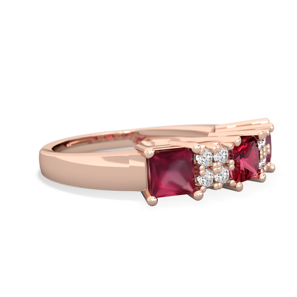 Lab Ruby Three Stone Diamond Cluster 14K Rose Gold ring R2592