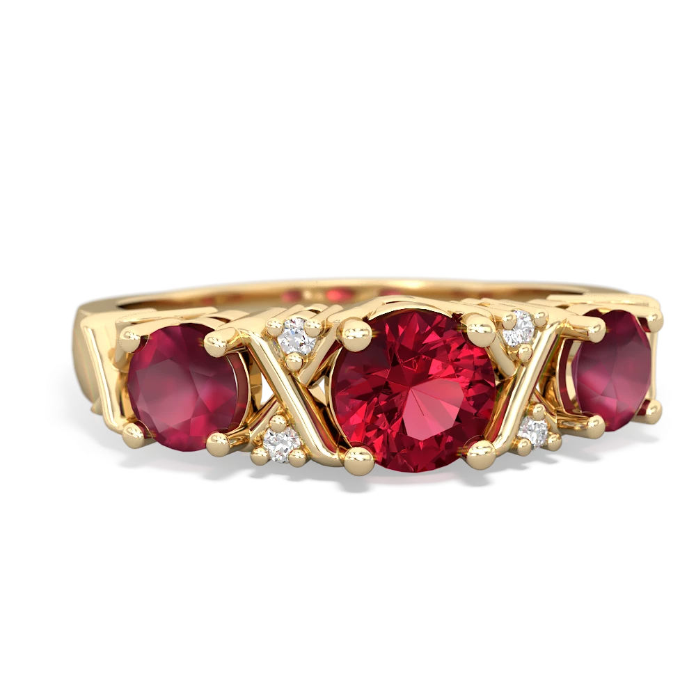 Lab Ruby Hugs And Kisses 14K Yellow Gold ring R5016