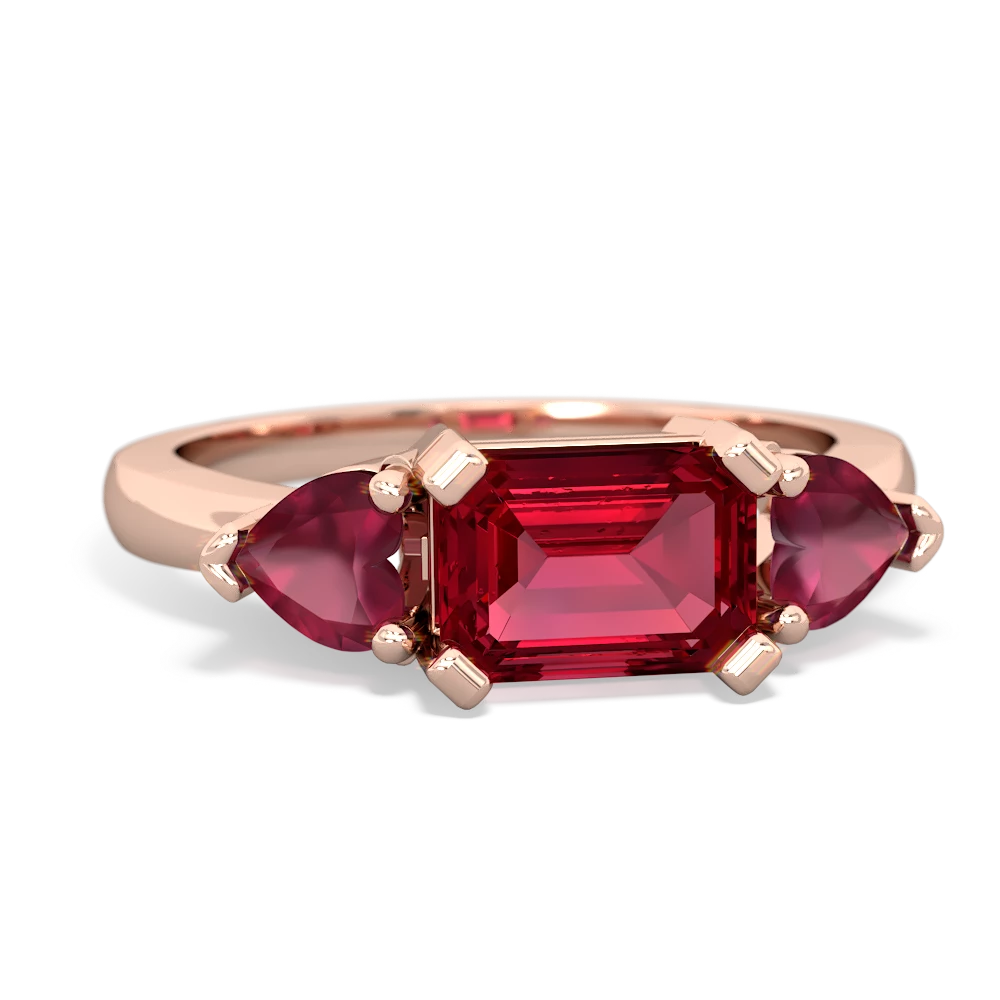 Lab Ruby Three Stone 14K Rose Gold ring R5235