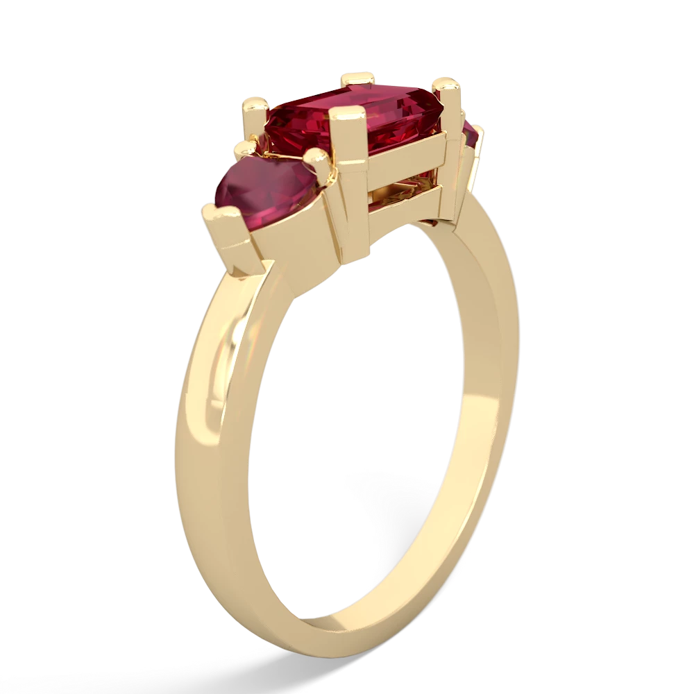 Lab Ruby Three Stone 14K Yellow Gold ring R5235