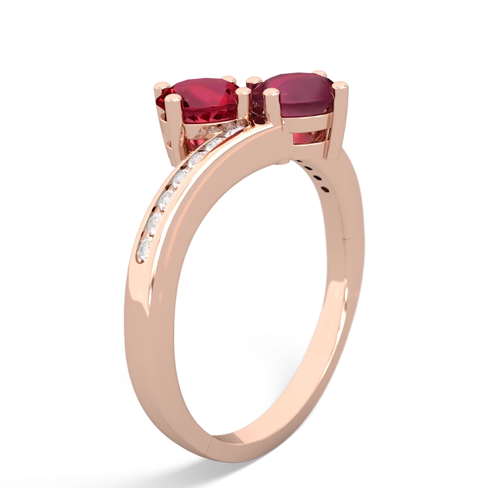 Lab Ruby Channel Set Two Stone 14K Rose Gold ring R5303