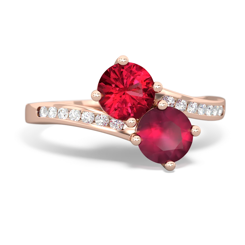 Lab Ruby Channel Set Two Stone 14K Rose Gold ring R5303