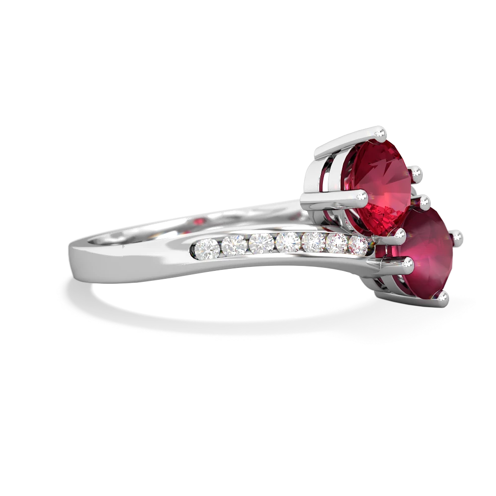 Lab Ruby Channel Set Two Stone 14K White Gold ring R5303