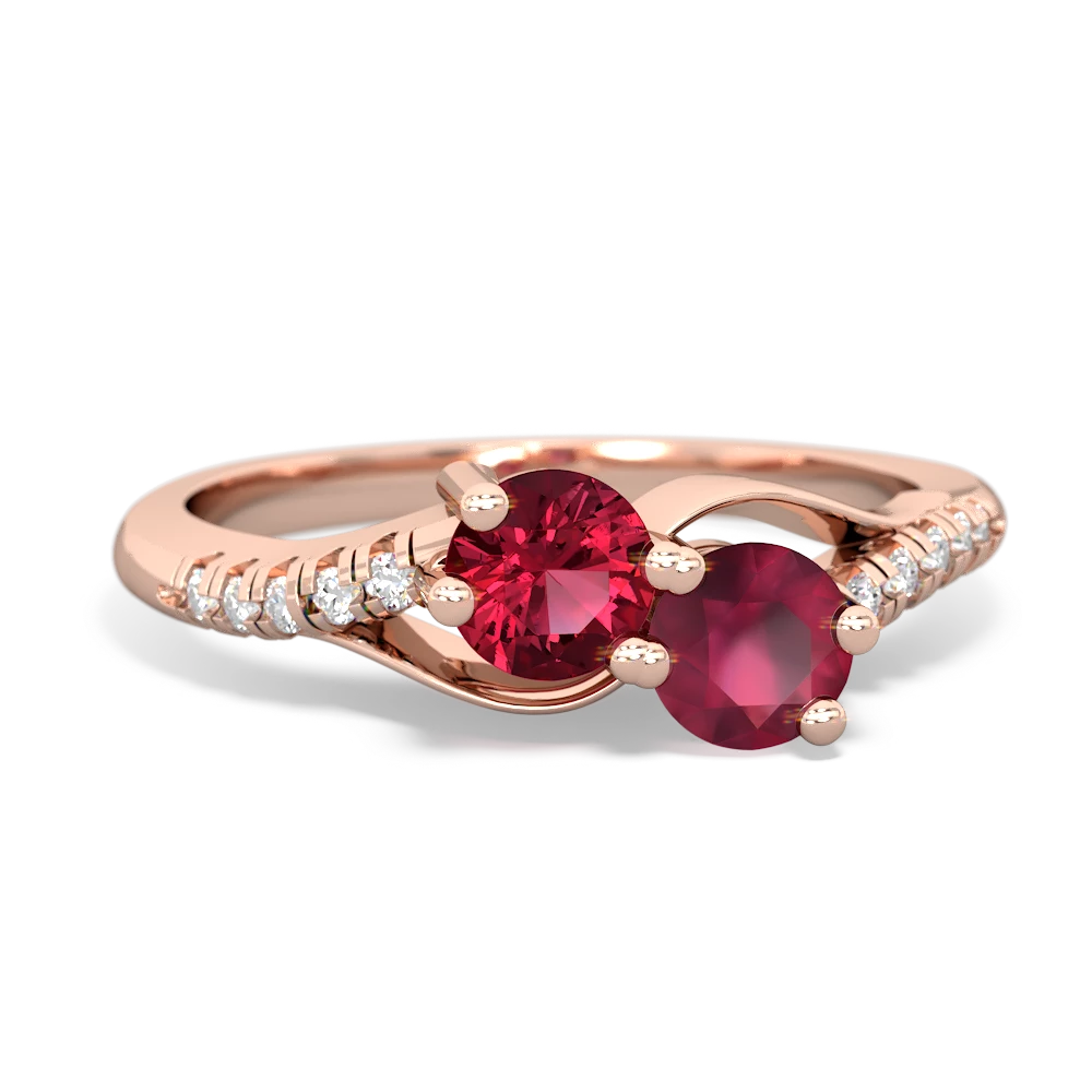 Lab Ruby Infinity Pave Two Stone 14K Rose Gold ring R5285