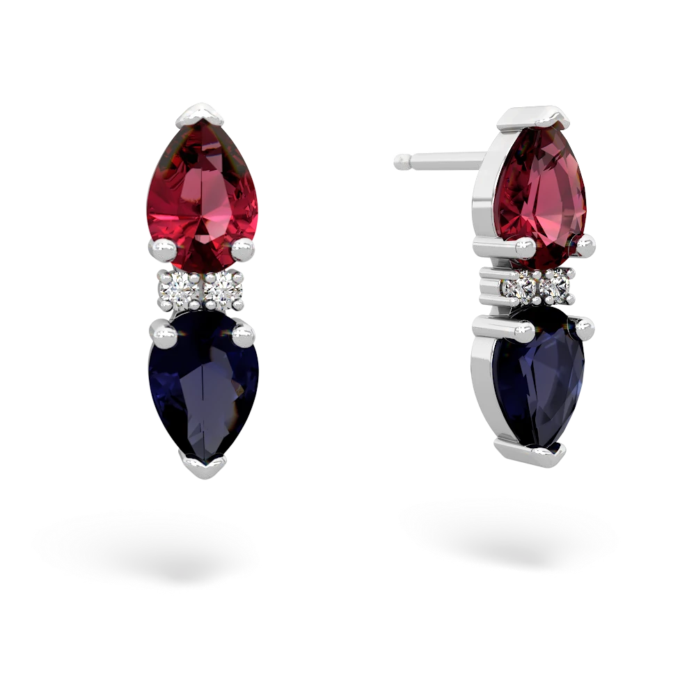 Lab Ruby Bowtie Drop 14K White Gold earrings E0865