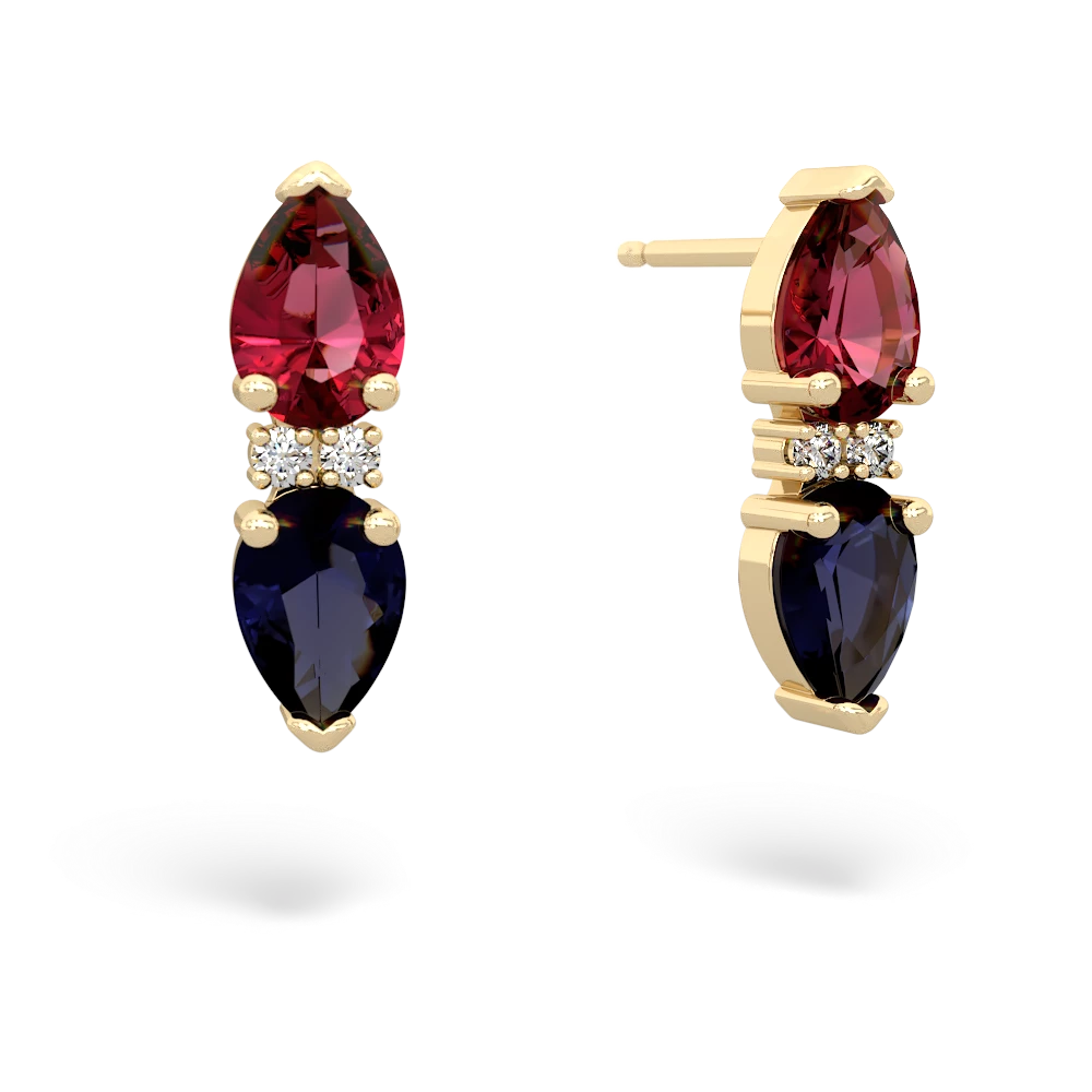 Lab Ruby Bowtie Drop 14K Yellow Gold earrings E0865