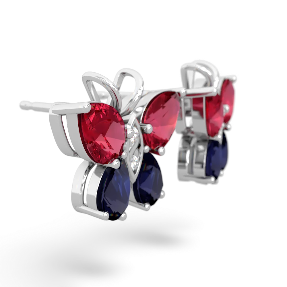 Lab Ruby Butterfly 14K White Gold earrings E2215