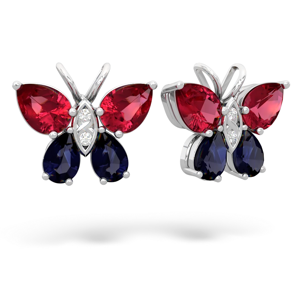 Lab Ruby Butterfly 14K White Gold earrings E2215