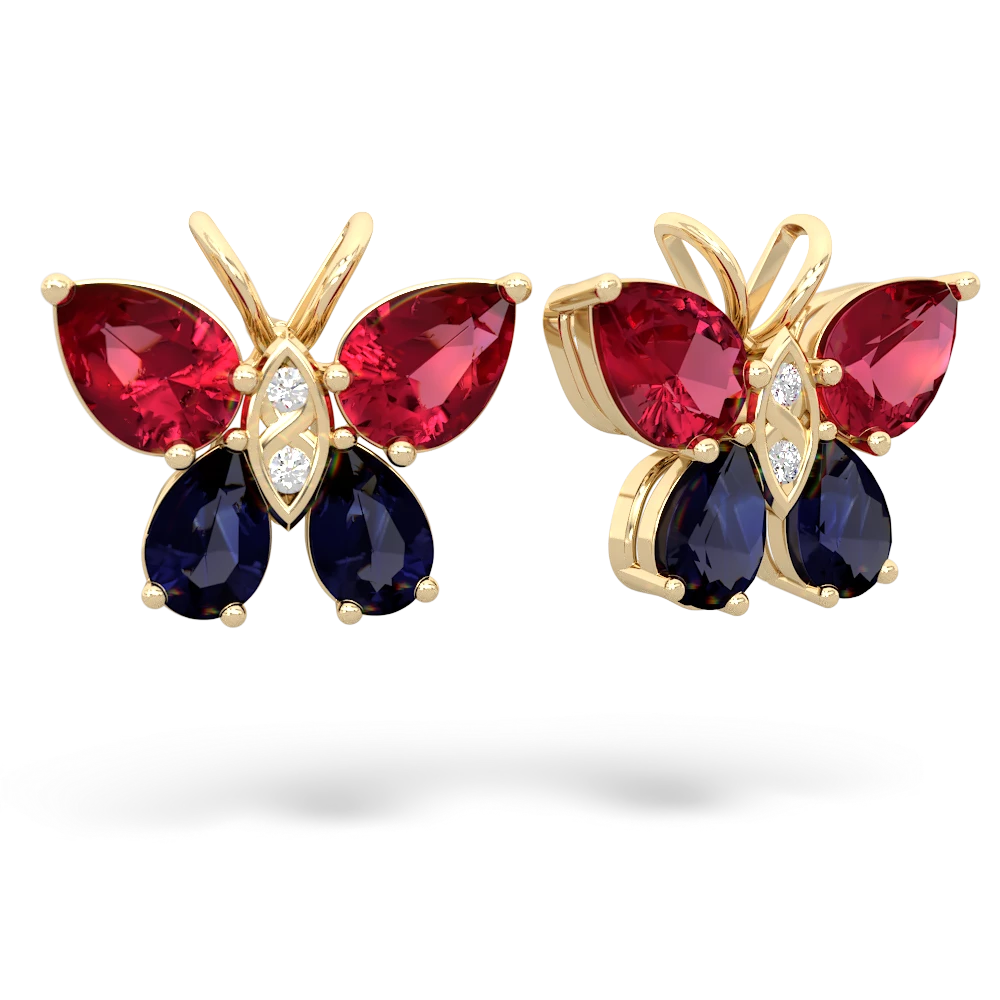 Lab Ruby Butterfly 14K Yellow Gold earrings E2215