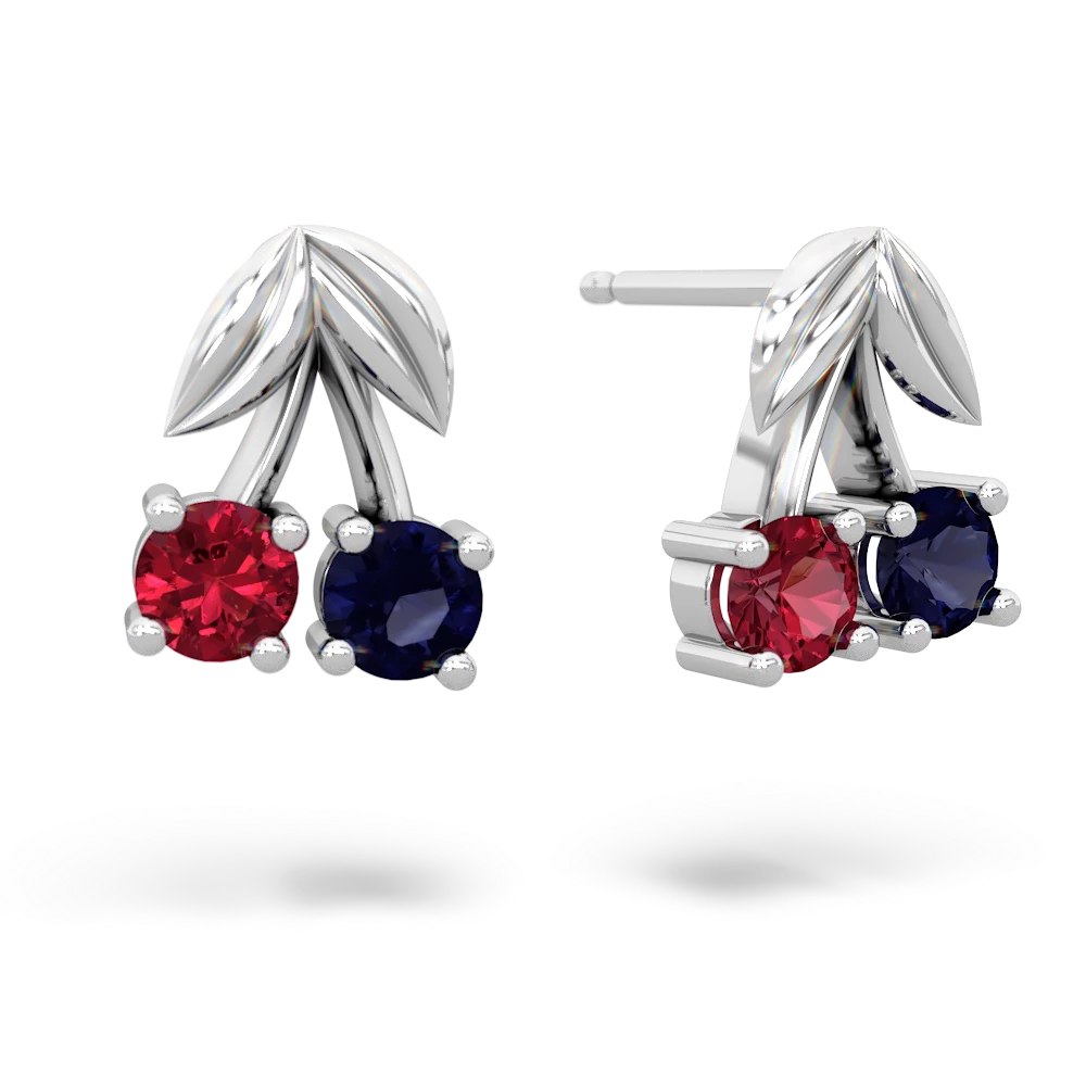 Lab Ruby Sweet Cherries 14K White Gold earrings E7001