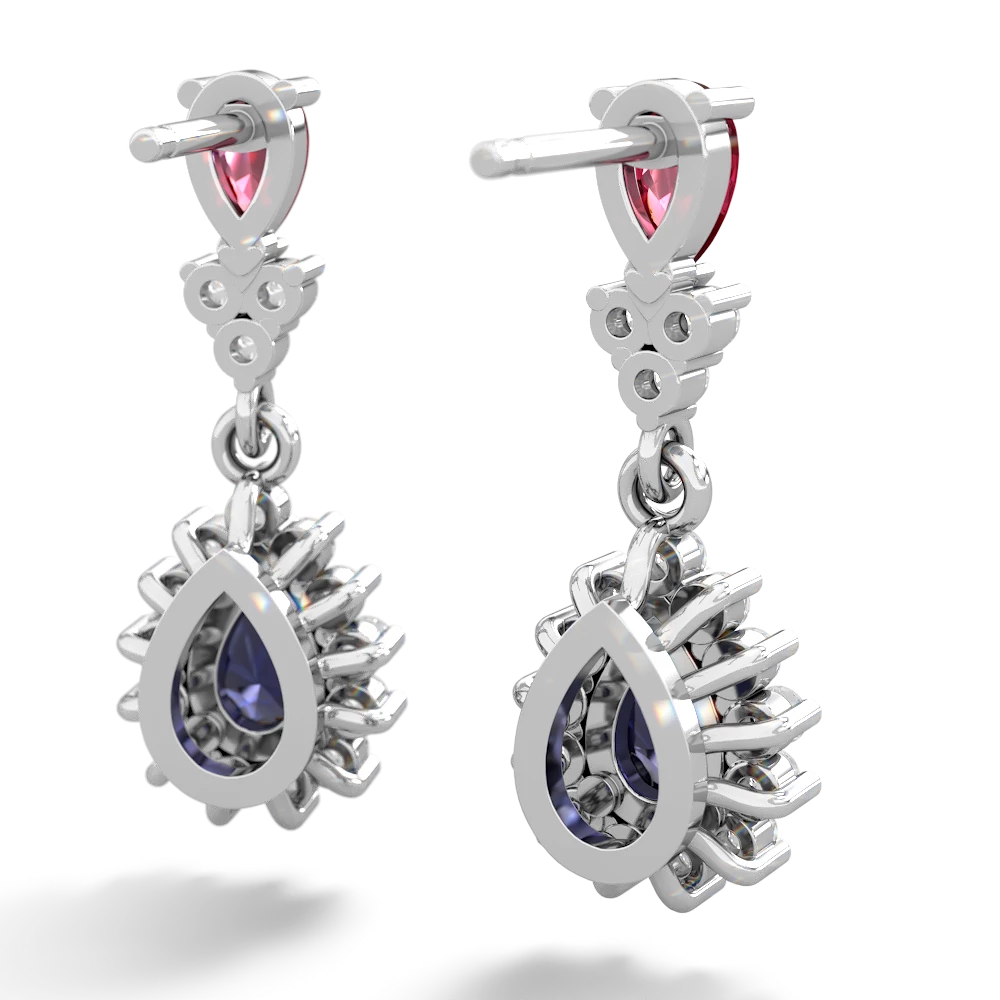 Lab Ruby Halo Pear Dangle 14K White Gold earrings E1882