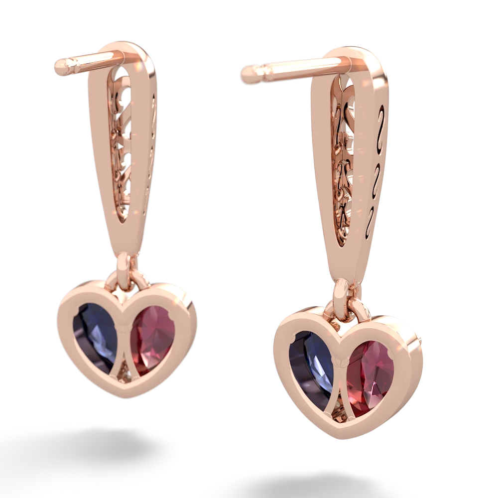 Lab Ruby Filligree Heart 14K Rose Gold earrings E5070