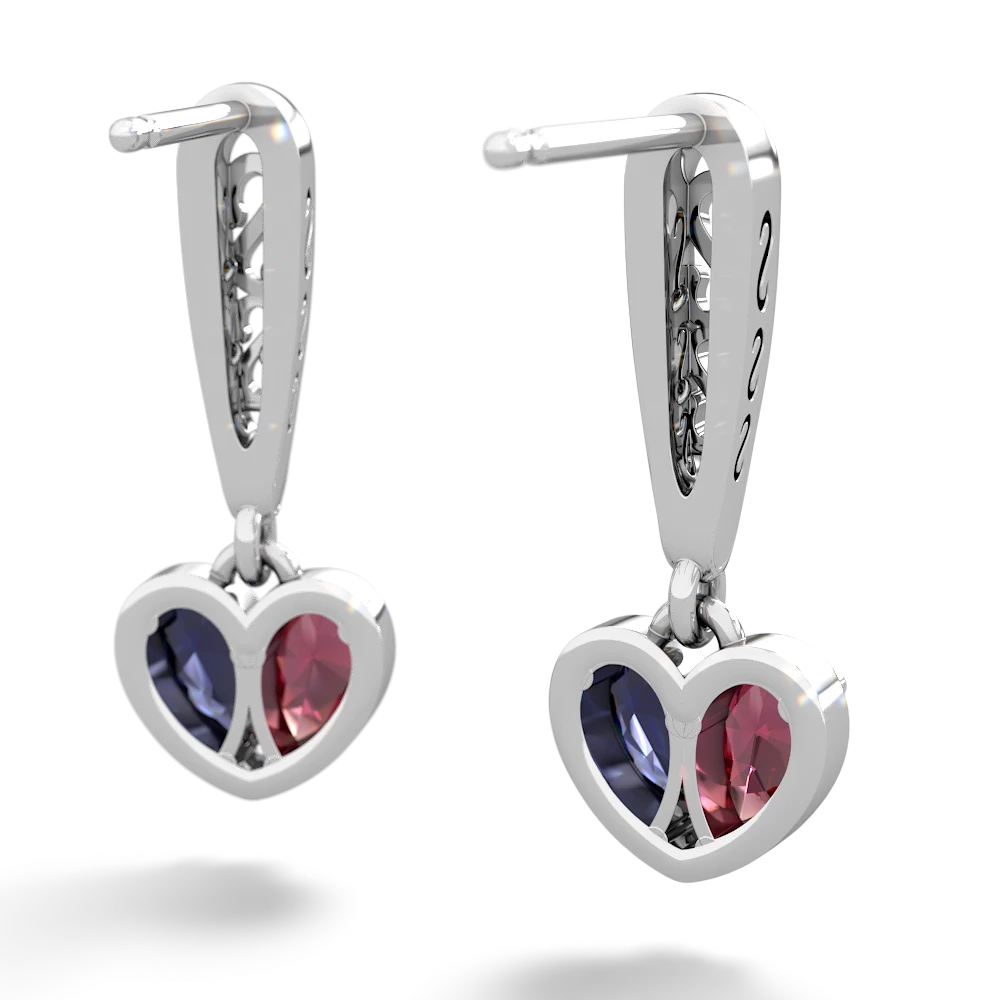 Lab Ruby Filligree Heart 14K White Gold earrings E5070