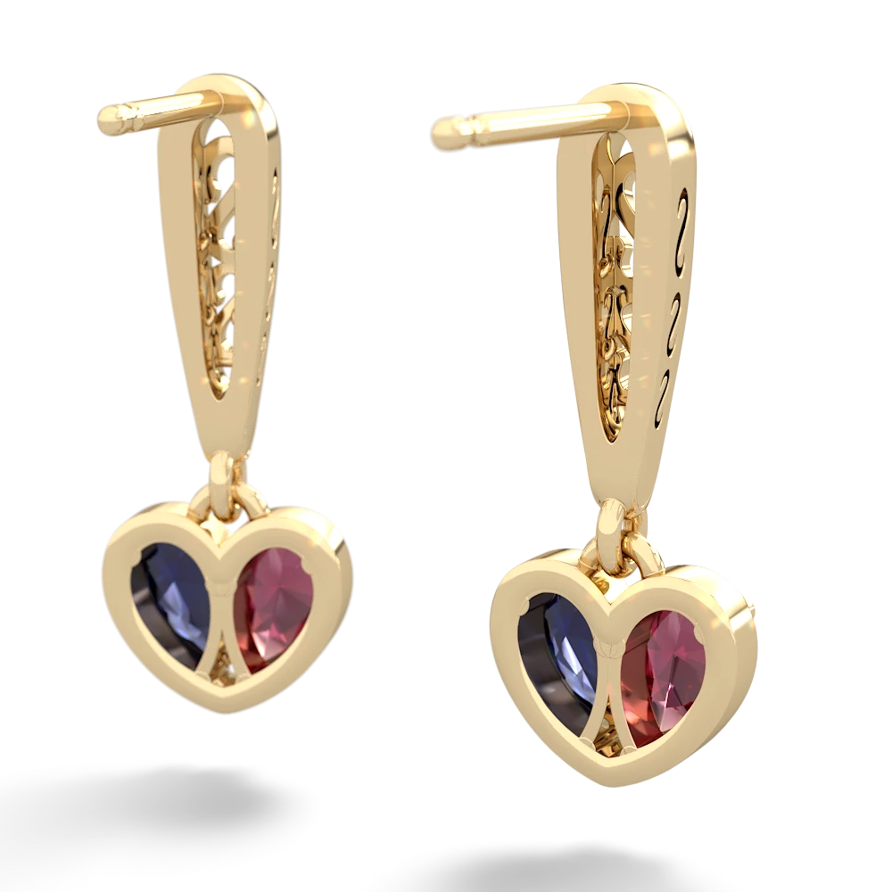 Lab Ruby Filligree Heart 14K Yellow Gold earrings E5070