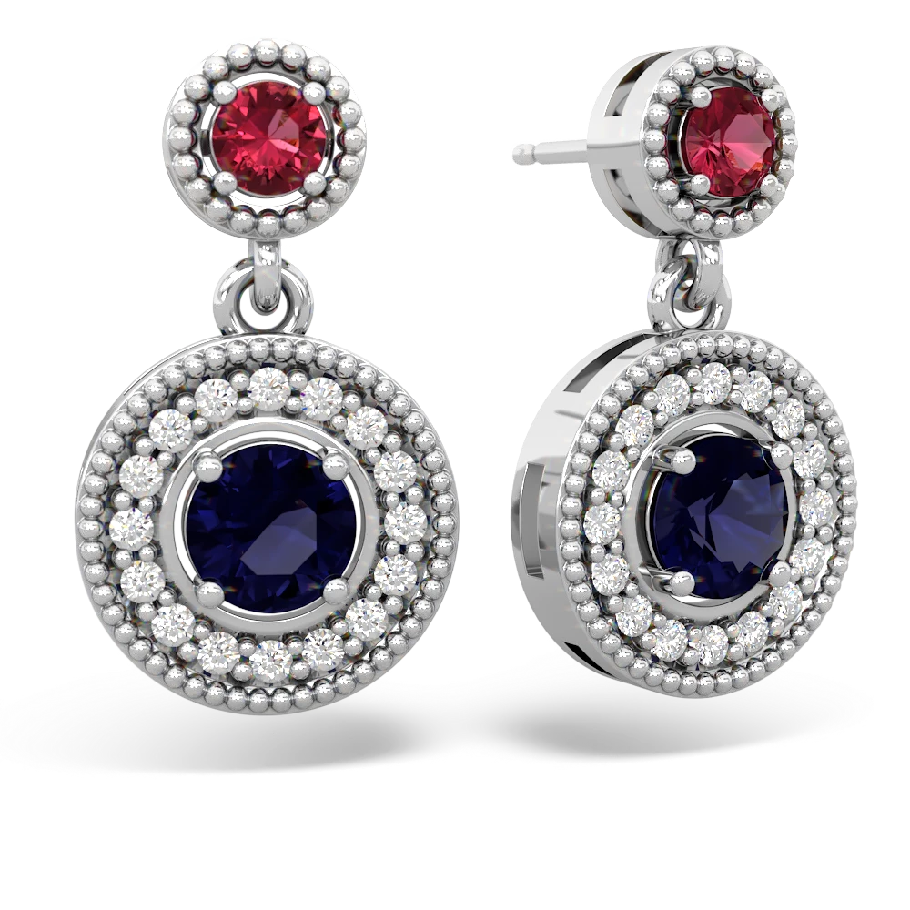 Lab Ruby Halo Dangle 14K White Gold earrings E5319