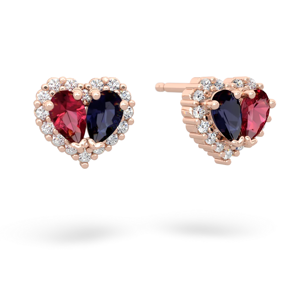 Lab Ruby Halo 14K Rose Gold earrings E7008
