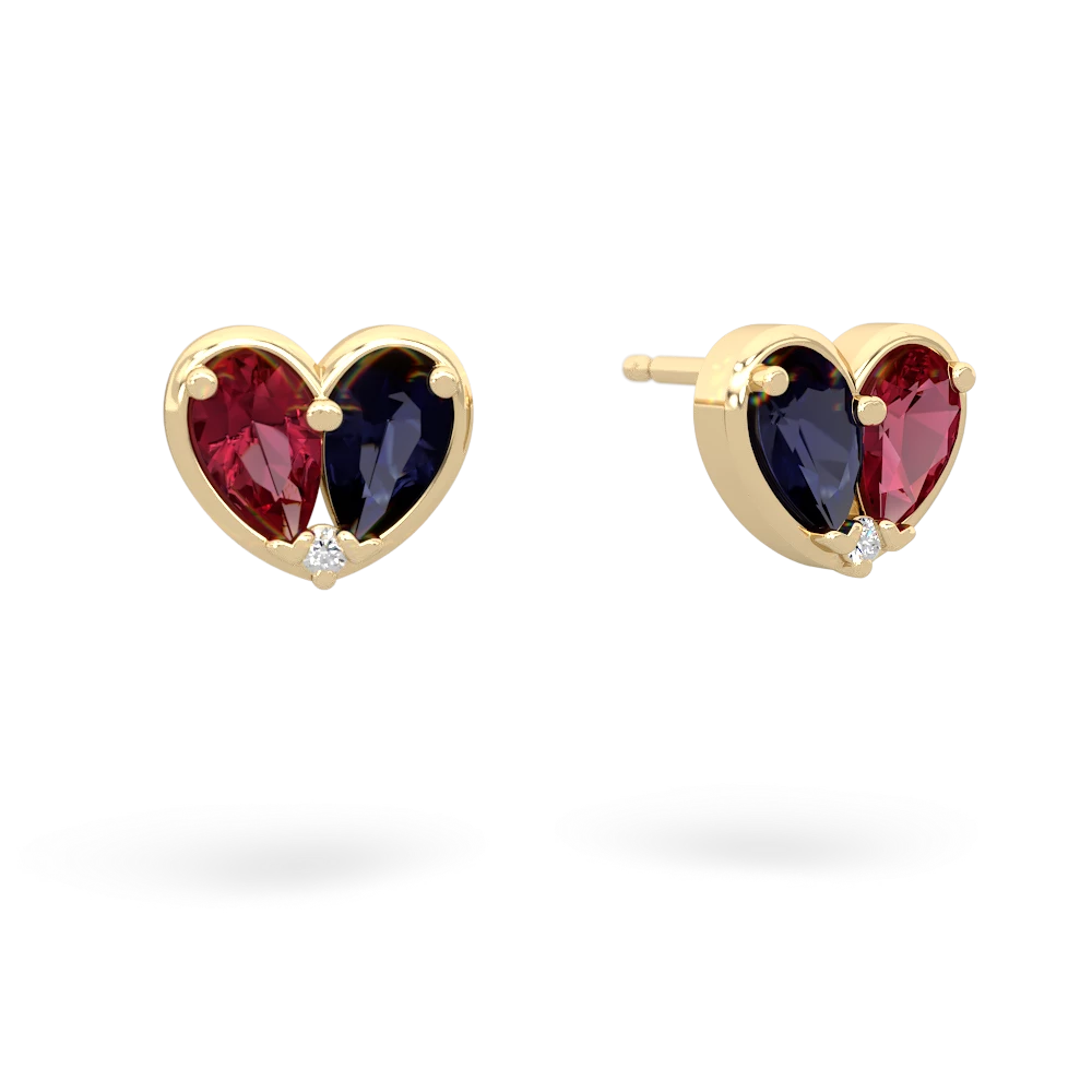 Lab Ruby 'Our Heart' 14K Yellow Gold earrings E5072