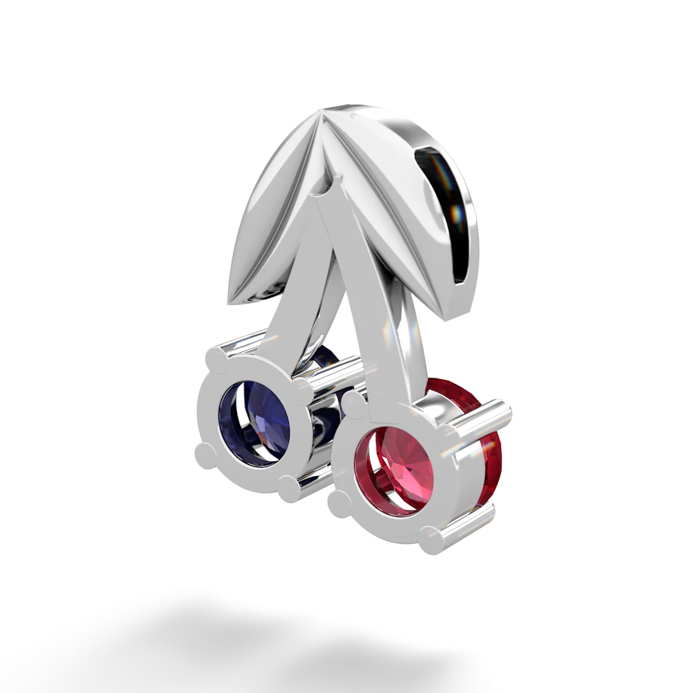 Lab Ruby Sweet Cherries 14K White Gold pendant P7001