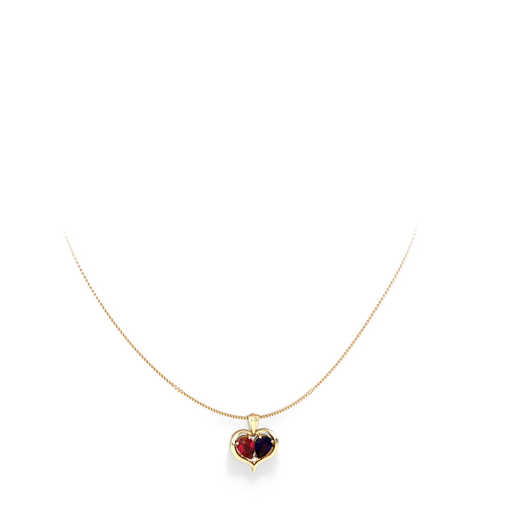 Lab Ruby Two Become One 14K Yellow Gold pendant P5330