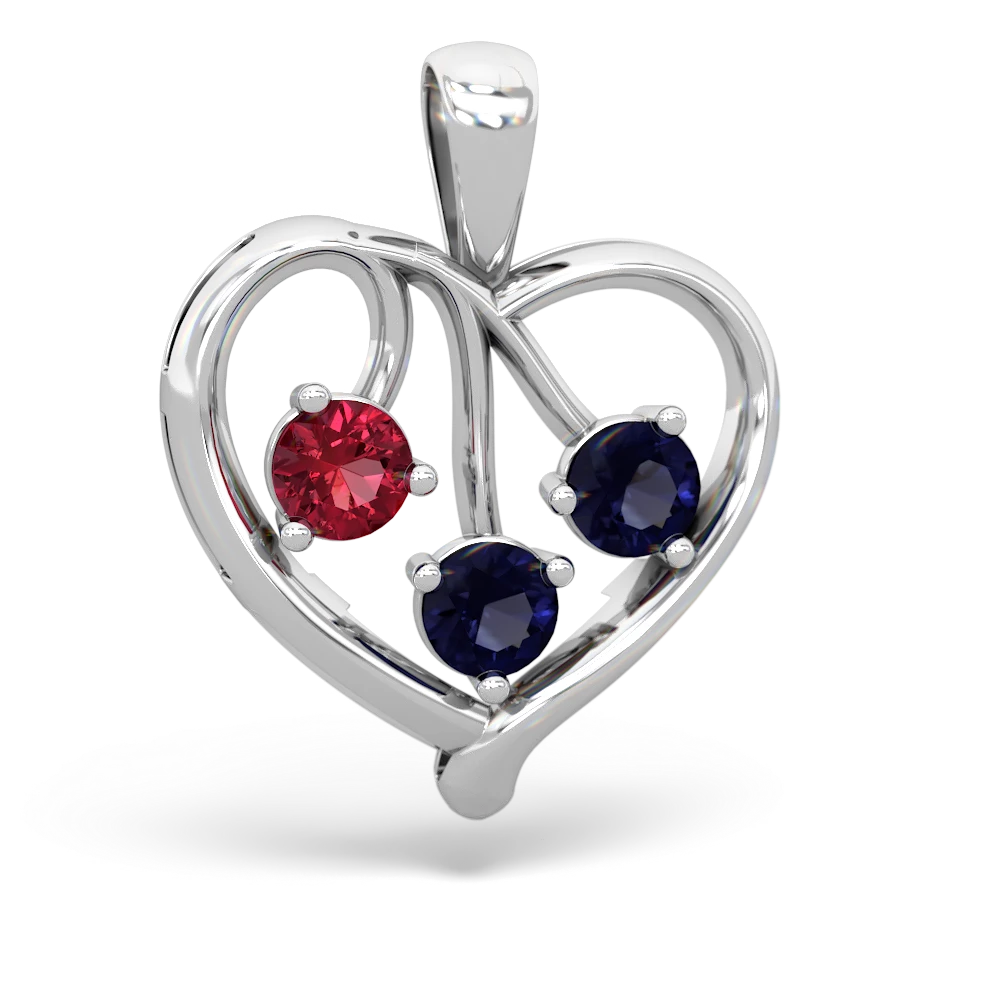 Lab Ruby Glowing Heart 14K White Gold pendant P2233