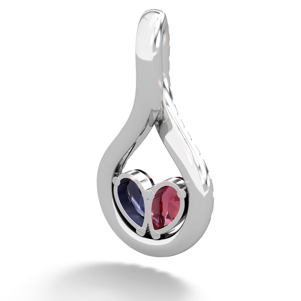 Lab Ruby Pave Twist 'One Heart' 14K White Gold pendant P5360