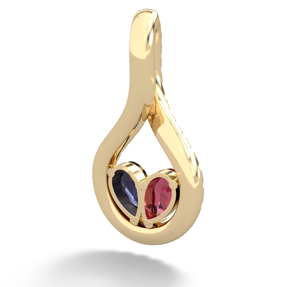 Lab Ruby Pave Twist 'One Heart' 14K Yellow Gold pendant P5360