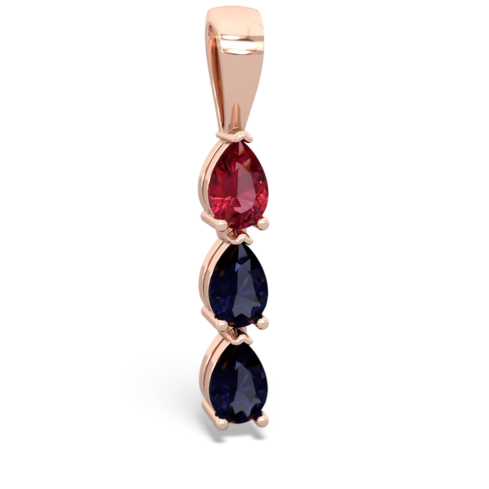 Lab Ruby Dew Drops 14K Rose Gold pendant P2251