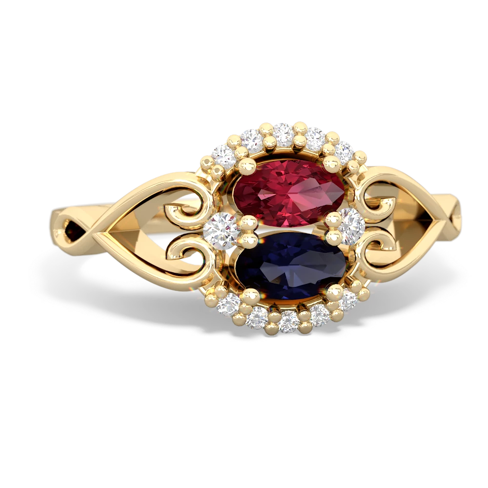 Lab Ruby Love Nest 14K Yellow Gold ring R5860