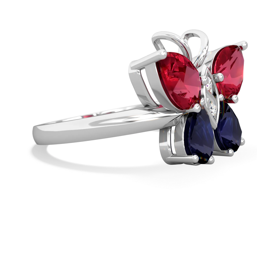 Lab Ruby Butterfly 14K White Gold ring R2215