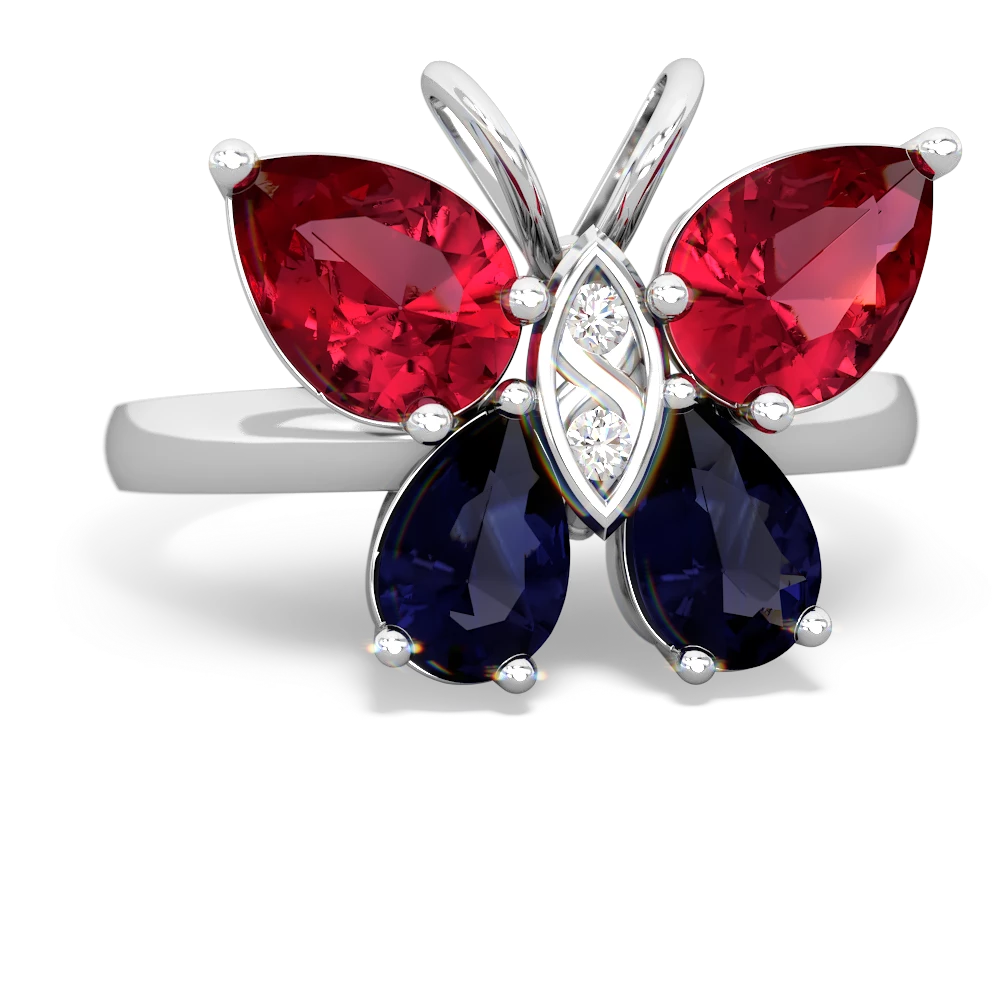 Lab Ruby Butterfly 14K White Gold ring R2215