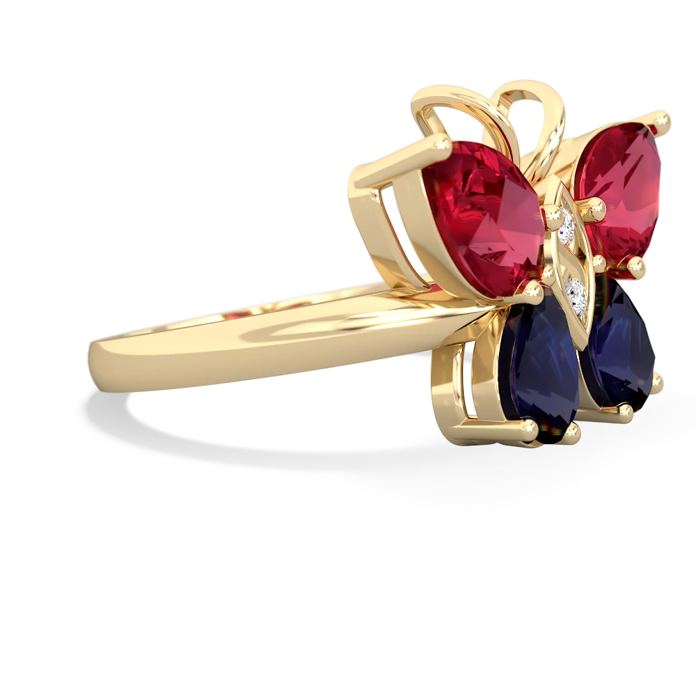 Lab Ruby Butterfly 14K Yellow Gold ring R2215