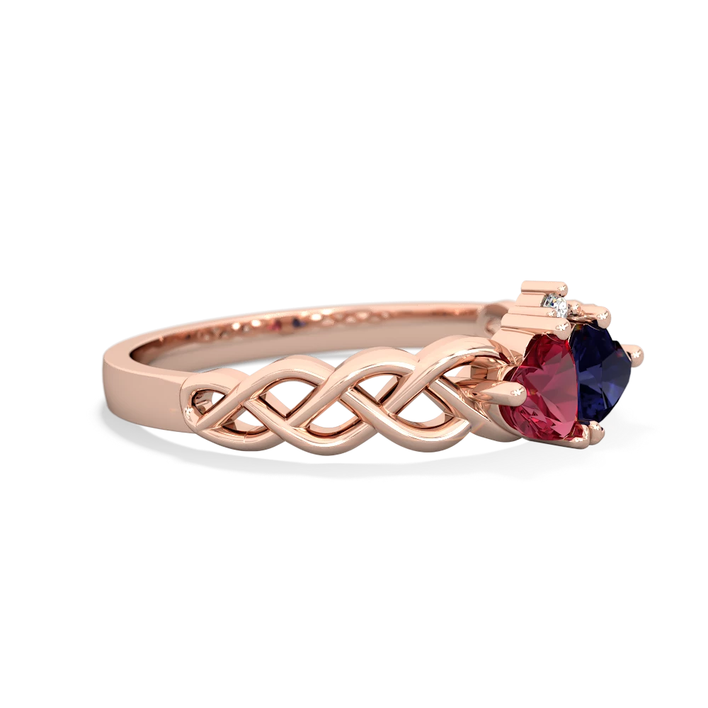 Lab Ruby Heart To Heart Braid 14K Rose Gold ring R5870