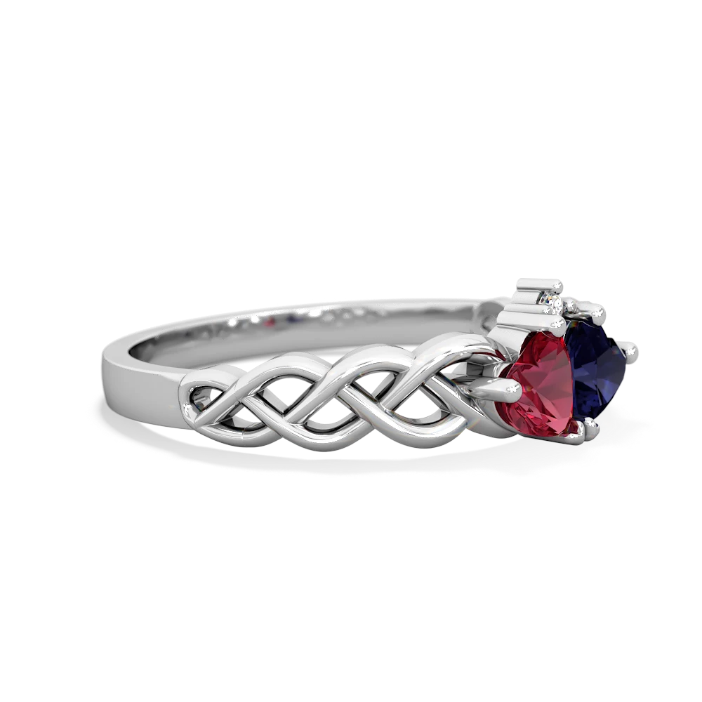 Lab Ruby Heart To Heart Braid 14K White Gold ring R5870