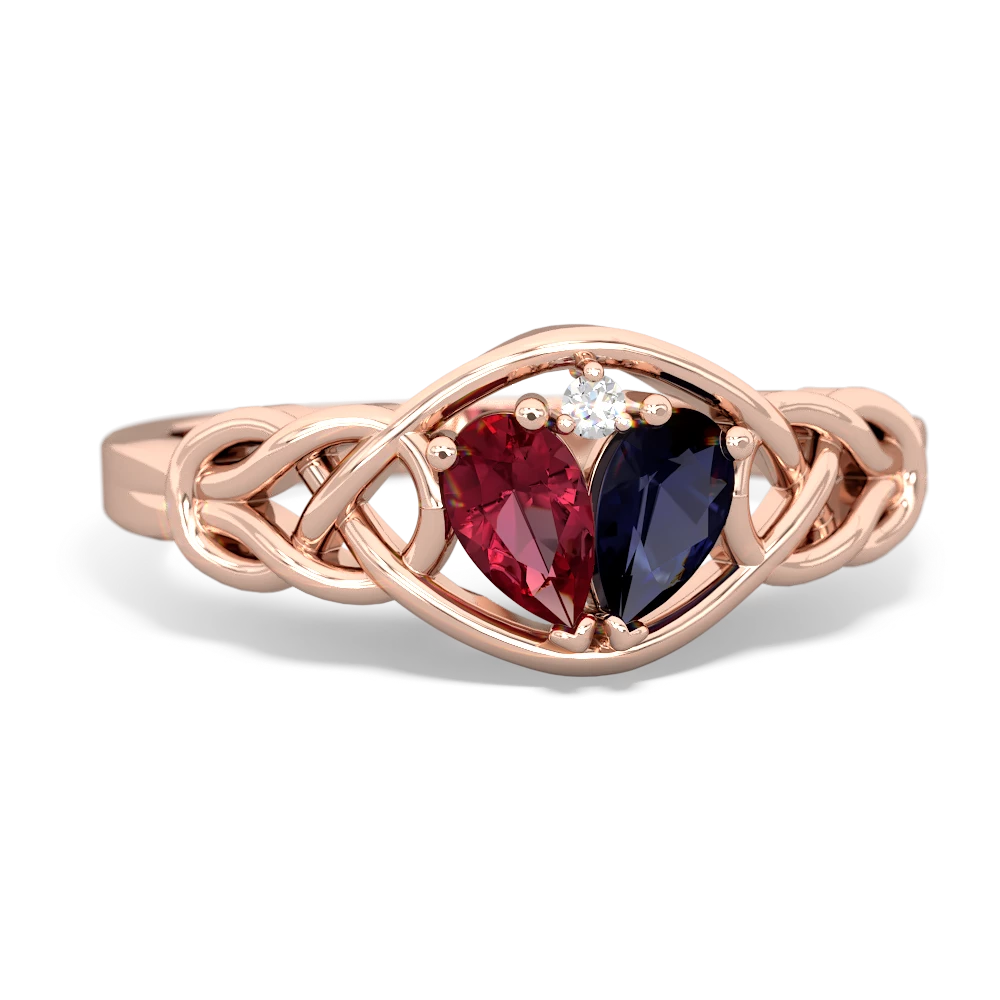 Lab Ruby Celtic Love Knot 14K Rose Gold ring R5420