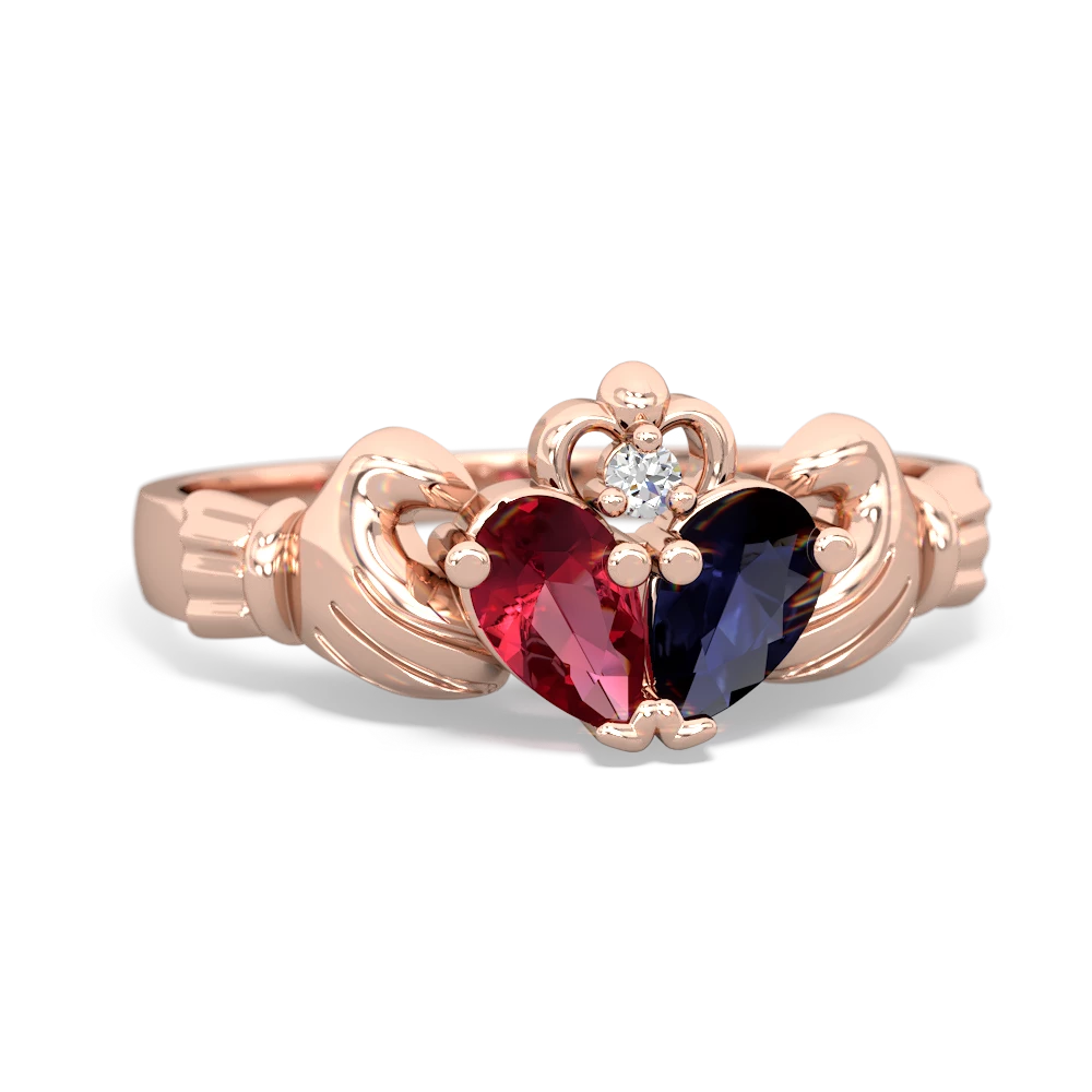 Lab Ruby 'Our Heart' Claddagh 14K Rose Gold ring R2388