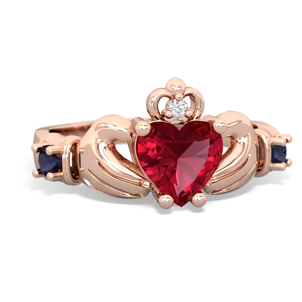 Lab Ruby Claddagh Keepsake 14K Rose Gold ring R5245