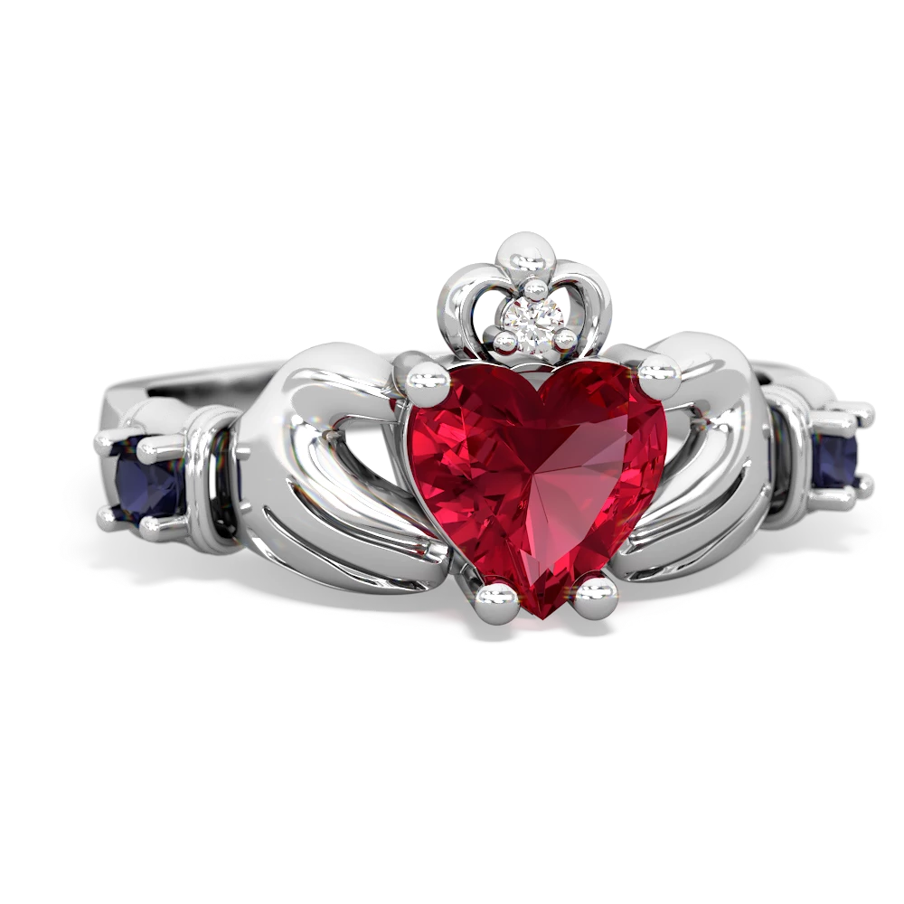 Lab Ruby Claddagh Keepsake 14K White Gold ring R5245