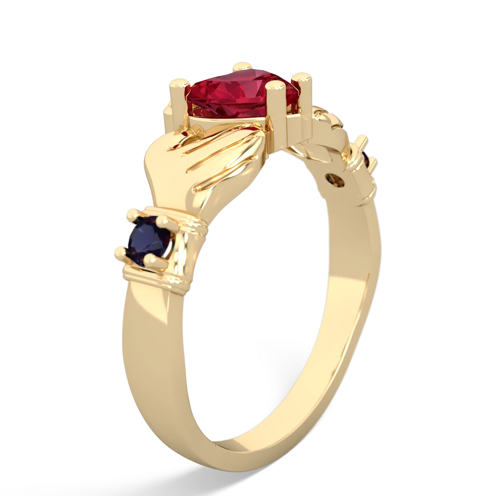 Lab Ruby Claddagh Keepsake 14K Yellow Gold ring R5245