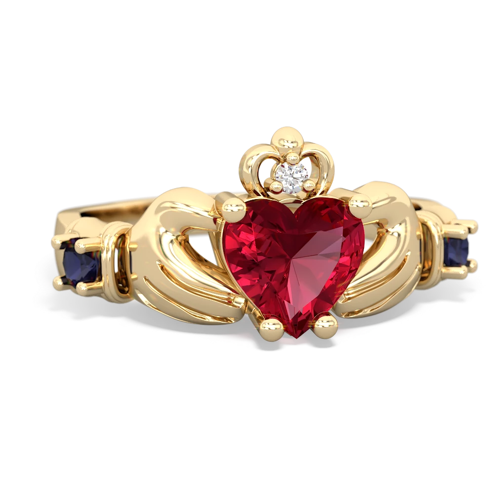 Lab Ruby Claddagh Keepsake 14K Yellow Gold ring R5245