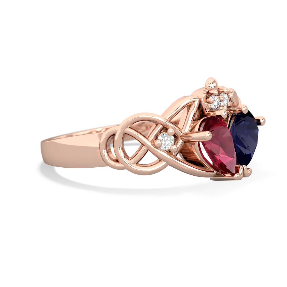 Lab Ruby 'One Heart' Celtic Knot Claddagh 14K Rose Gold ring R5322