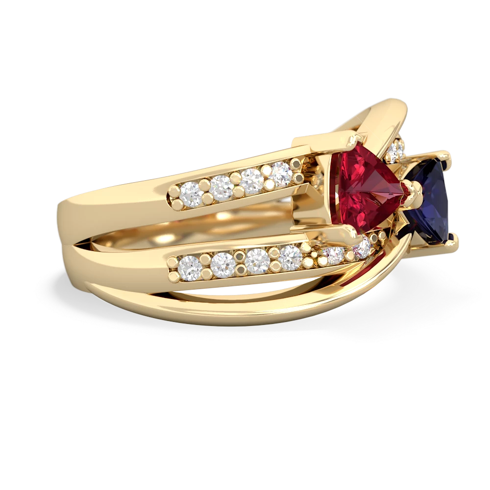 Lab Ruby Bowtie 14K Yellow Gold ring R2360