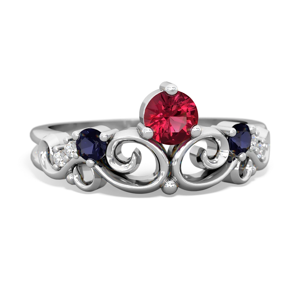 Lab Ruby Crown Keepsake 14K White Gold ring R5740