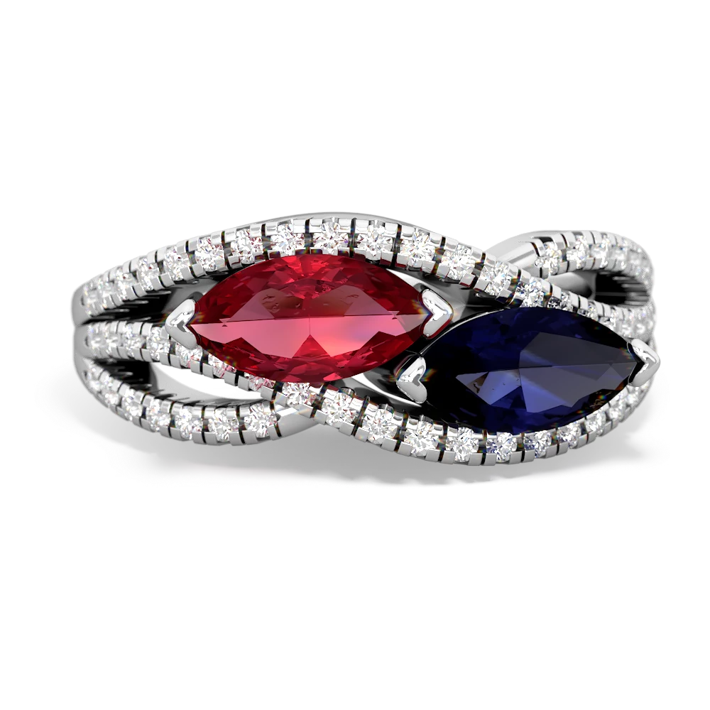 Lab Ruby Diamond Rivers 14K White Gold ring R3070