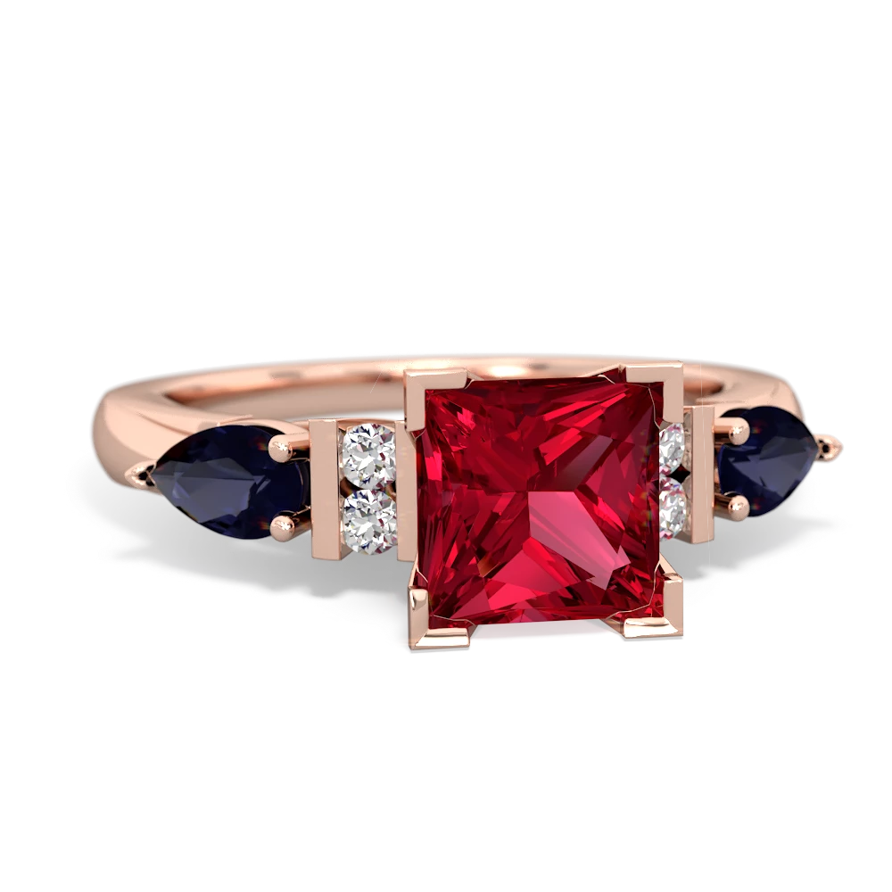 Lab Ruby 6Mm Princess Eternal Embrace Engagement 14K Rose Gold ring C2002