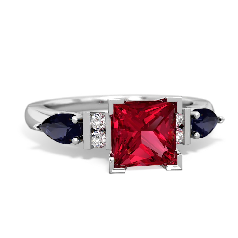 Lab Ruby 6Mm Princess Eternal Embrace Engagement 14K White Gold ring C2002