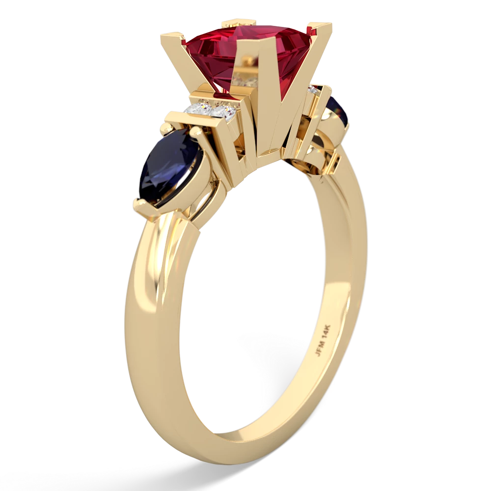 Lab Ruby 6Mm Princess Eternal Embrace Engagement 14K Yellow Gold ring C2002