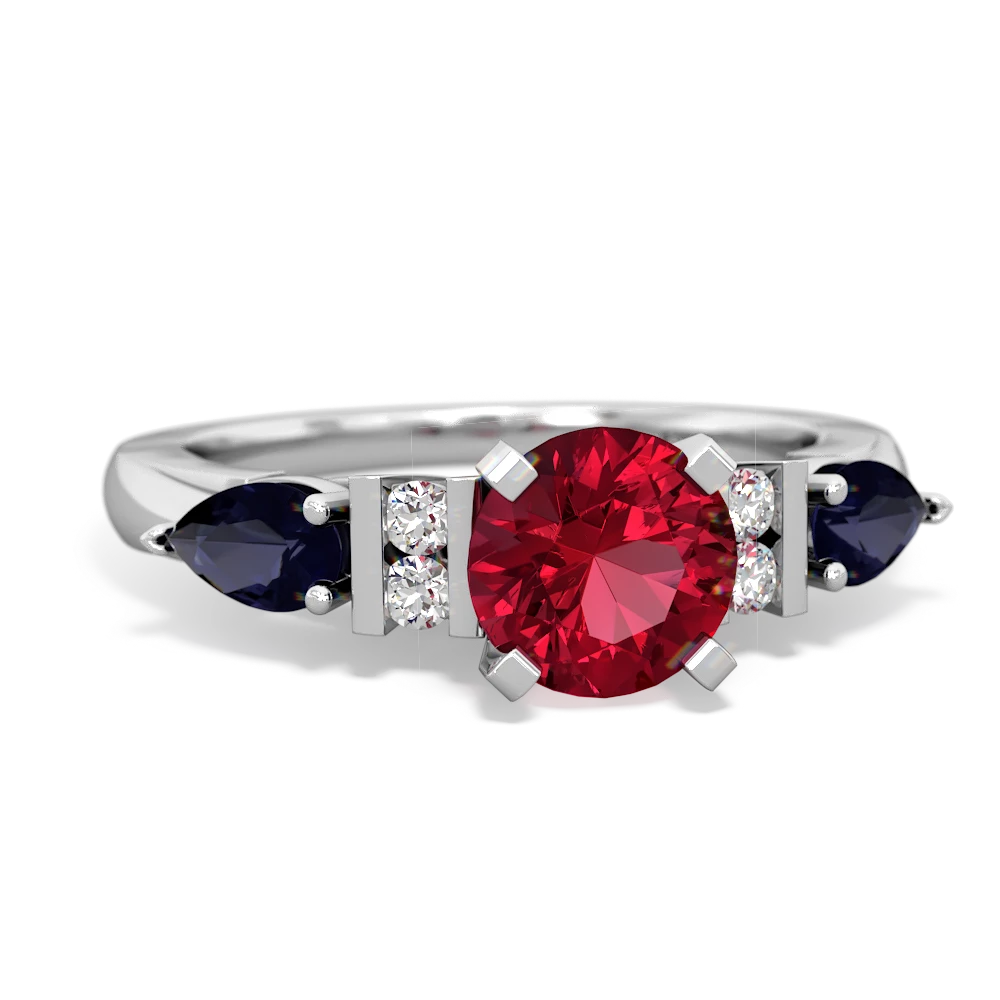 Lab Ruby 6Mm Round Eternal Embrace Engagement 14K White Gold ring R2005